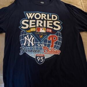 2009 New York Yankees Phillies - Double Sided Roster - Vintage MLB T Shirt Large